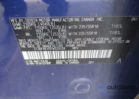 2015 Toyota Rav4 Limited from USA, damaged, VIN 2T3DFREV5FW329208